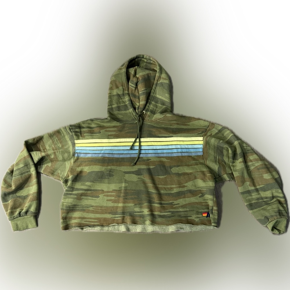 Aviator Nation Camouflage Hoodie with Yellow and Blue Accents